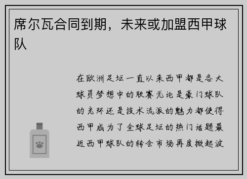 席尔瓦合同到期，未来或加盟西甲球队